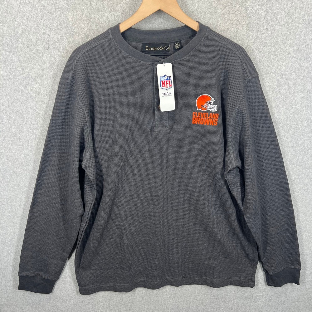 Dunbrooke‎ Cleveland Browns Henley Men XL Gray NFL Waffle Knit Long Sleeve NWT